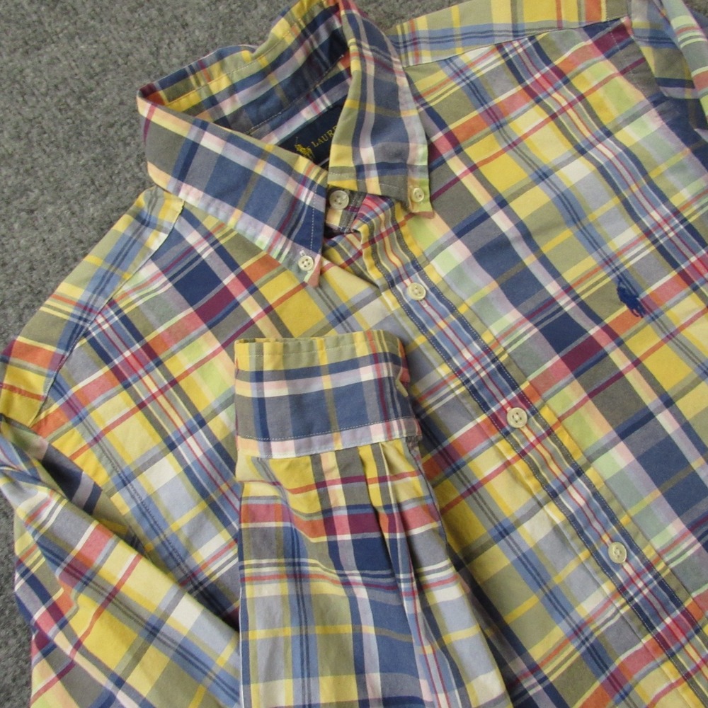 Ralph Lauren Shirt Mens Small Yellow‎ Madras Classic Fit Button Down Long Sleeve